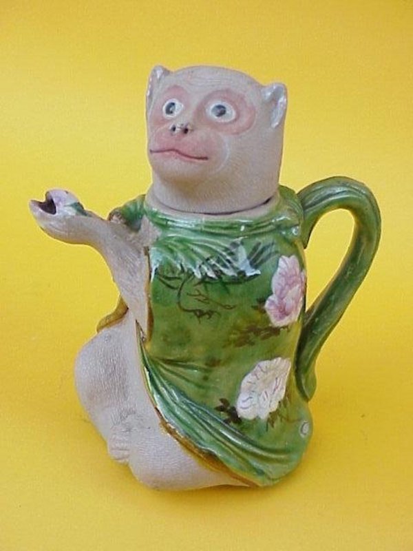 Japanese Art Banko pottery Monkey tea pot glazed