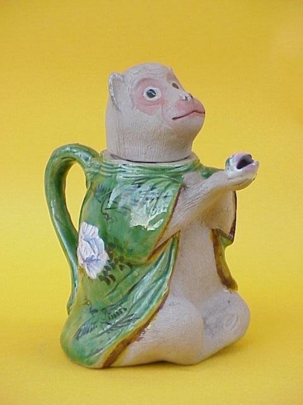 Japanese Art Banko pottery Monkey tea pot glazed