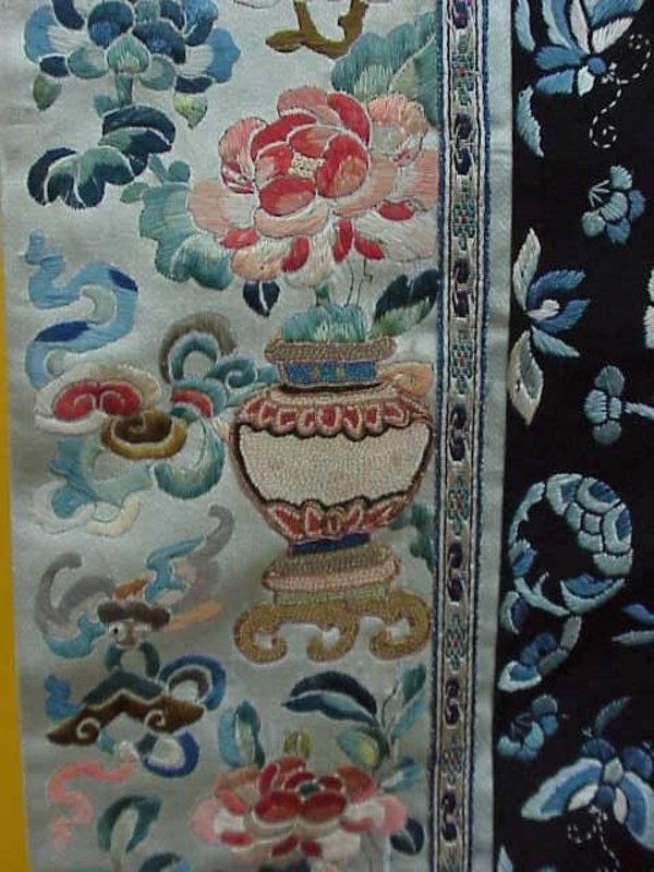 Antique Chinese Silk Embroidered robe forbidden stitch