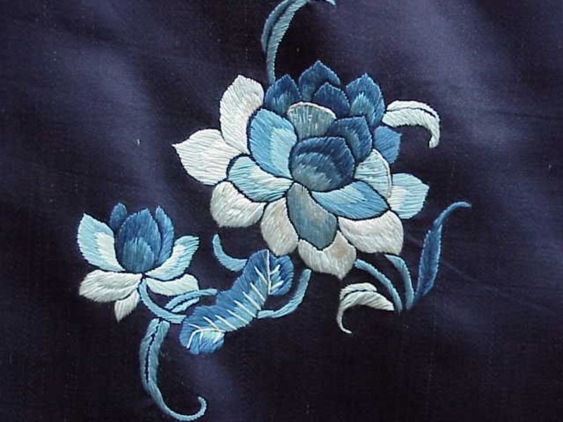 Antique Chinese Silk Embroidered robe forbidden stitch