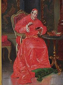 Italian Oil painting portrait of a Cardinal in interior