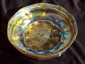 Tiffany Favrile Art glass bowl signed etched grape vine