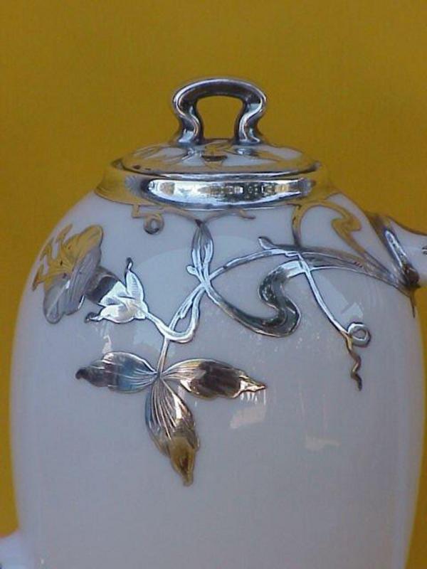Sterling silver overlay porcelain tea service