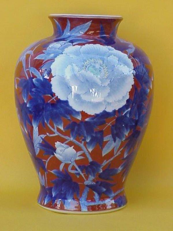 Japanese Fukagawa Imari porcelain floral vase large