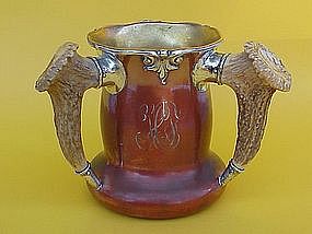 Shreve Silver Copper stag handle trophy loving cup