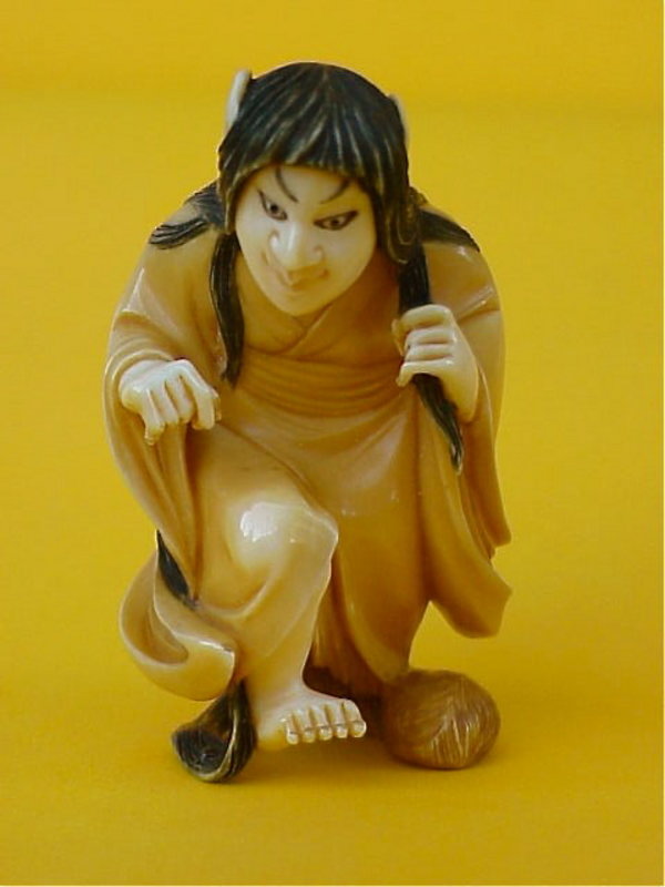 Japanese Ivory Netsuke Female Witch Noh figure signed