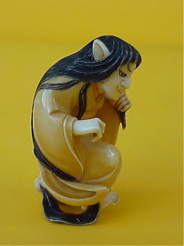 Japanese Ivory Netsuke Female Witch Noh figure signed