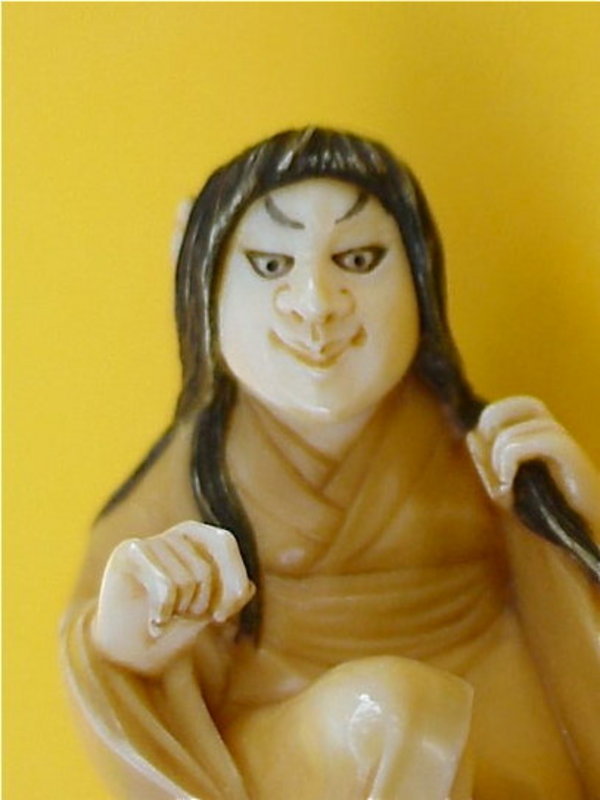 Japanese Ivory Netsuke Female Witch Noh figure signed
