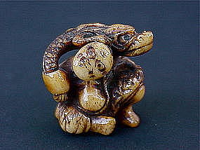 Japanese Ivory Netsuke of Oni & Dragon 1890s