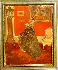 Karel Van Belle Lady in interior original oil