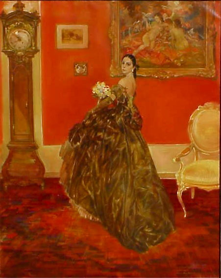 Karel Van Belle Lady in interior original oil