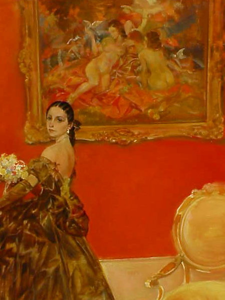 Karel Van Belle Lady in interior original oil