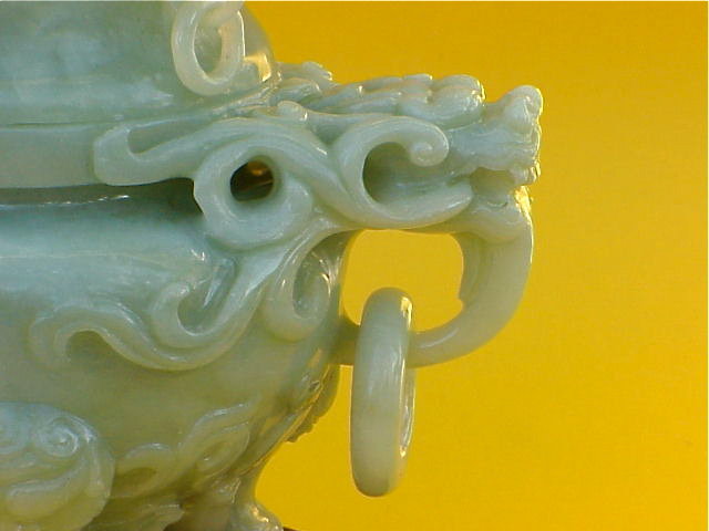 Chinese celadon green  Jade carved dragon censer c.1920