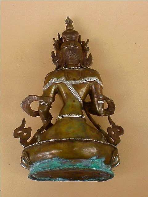 Tibet Tara Buddha Bronze silver inset turquoise