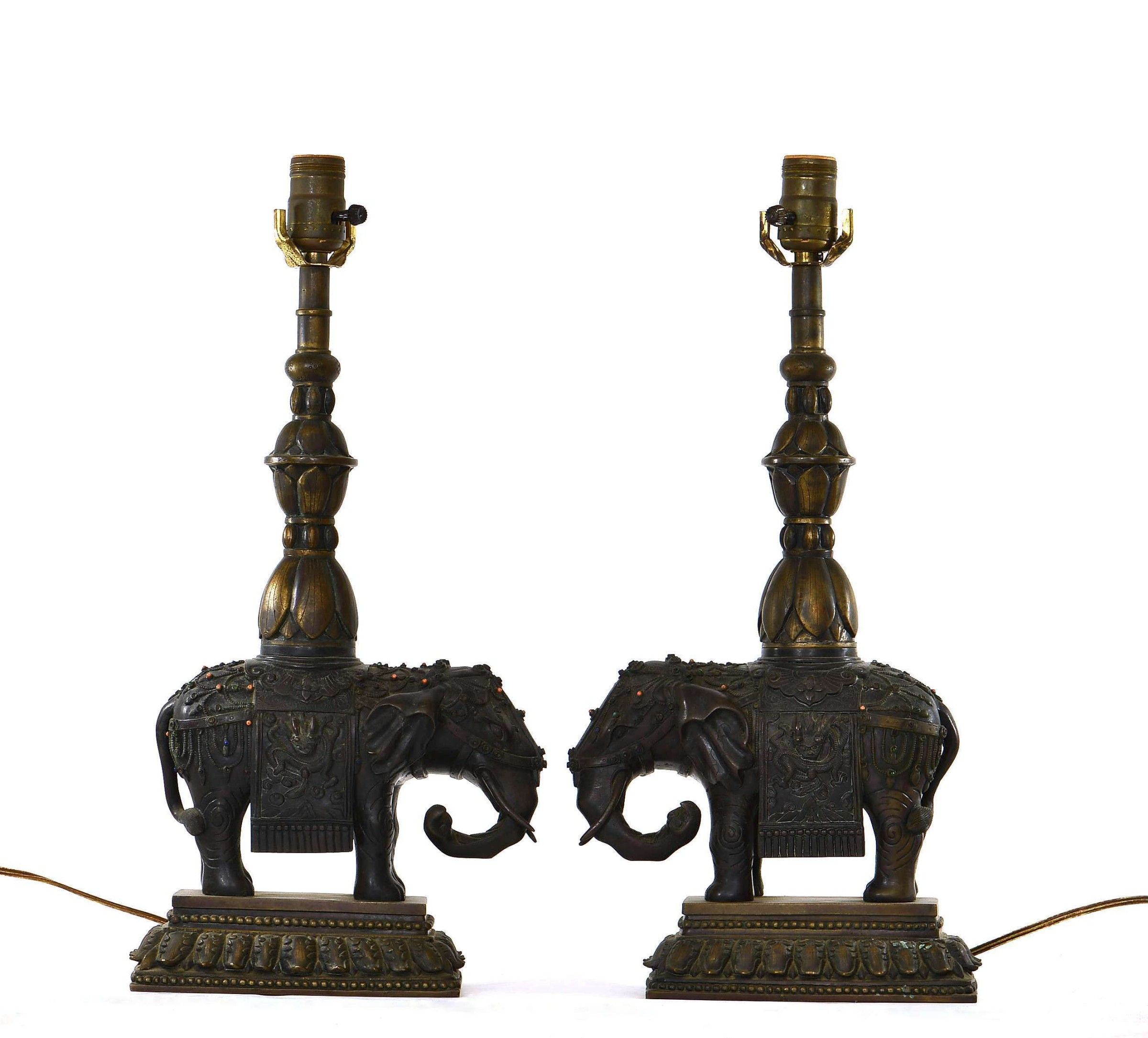 2 19C Chinese Bronze Elephant Altar Piece