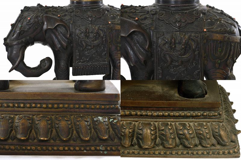 2 19C Chinese Bronze Elephant Altar Piece