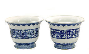 2 19C Chinese Blue & White Planter Jardiniere