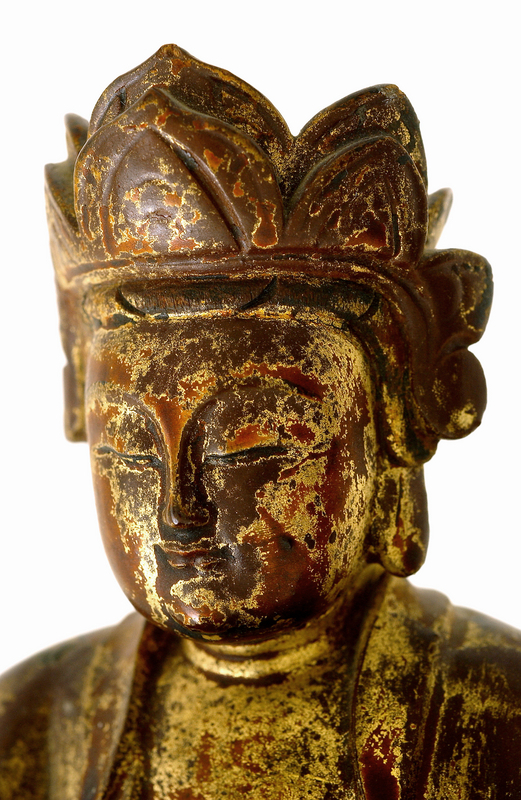 17C Chinese Gilt Lacquer Wood Trio Buddha Figurine