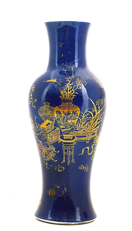 19C Chinese Gilt Powder Blue Glaze Porcelain Vase
