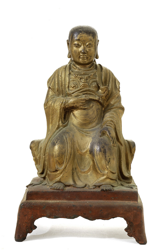 17C Chinese Gilt Lacquer Bronze Buddha Figure