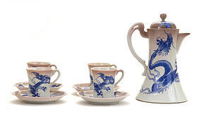 1920's Japanese Studio Nishiura Dragon Chocolate Tea Teapot Set Mk