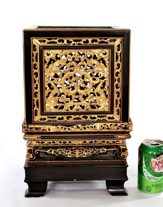Chinese Wood Gilt Lacquer Temple Altar Shrine Box Stand