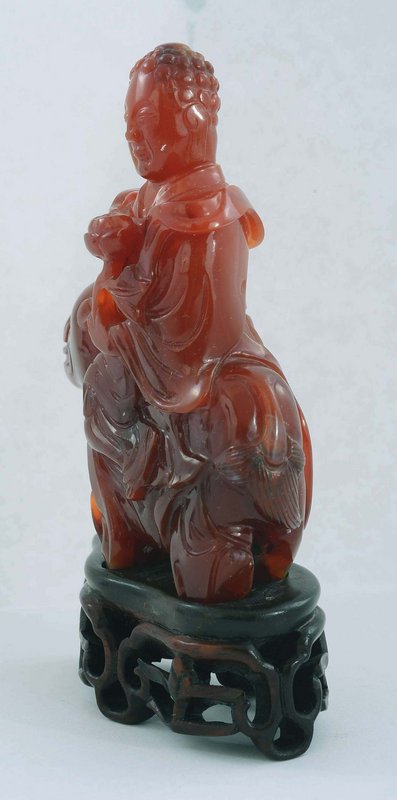 19C Chinese Agate Carnelian Carved Kwan Yin Buddha Beast