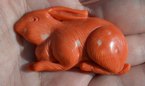 Chinese Coral Craved Rabbit Bunny Plaque