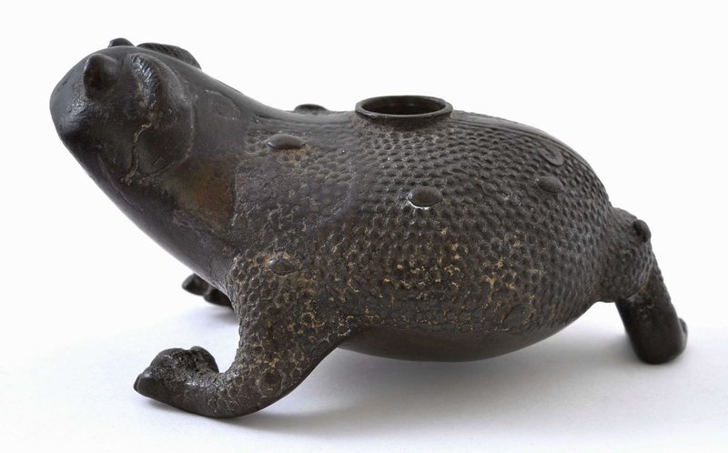 17C Chinese Bronze 3 Legged Toad Scholar Water Coupe