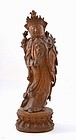 Chinese Boxwood Carved Kwan Yin Buddha Figurine