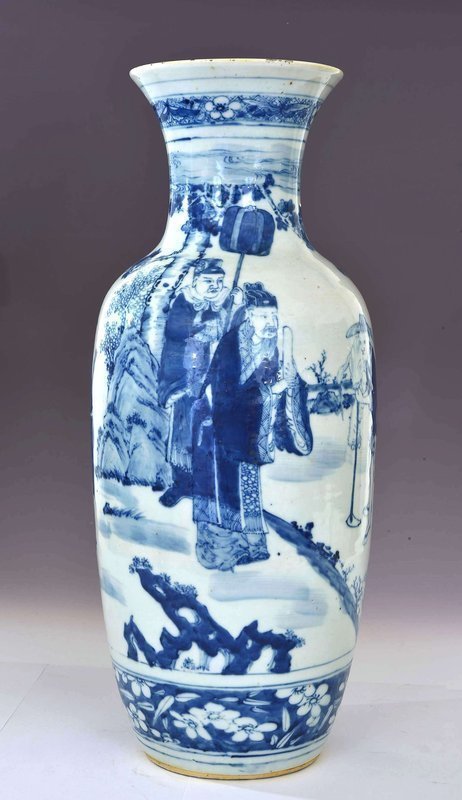 Lg 19C Chinese Blue & White Porcelain Vase Figure
