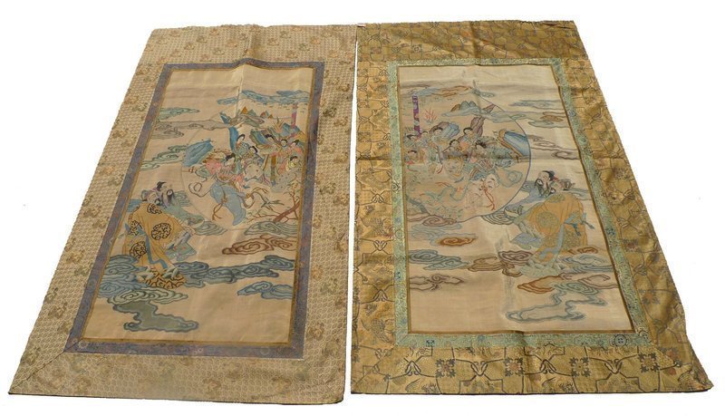 Pair Chinese Silk Kesi Embroidery Textile Panel