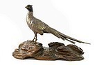 Meiji Japanese Gilt Bronze Mixed Metal Pheasant Bird