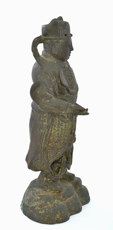 17C Chinese Gilt Lacquer Bronze Buddha Guardian