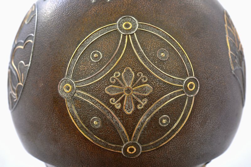 Meiji Japanese Mixed Metal Bronze Gourd Shp Vase
