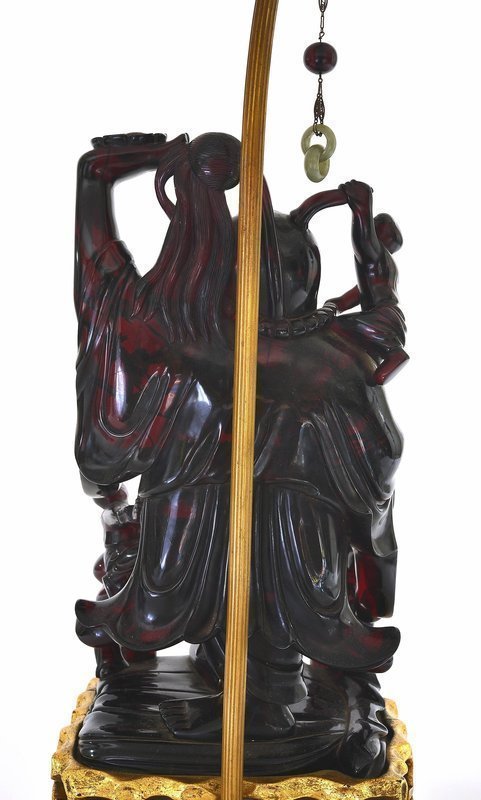 Old Lg Chinese Dark Cherry Amber Happy Buddha Figurine Jade Lamp