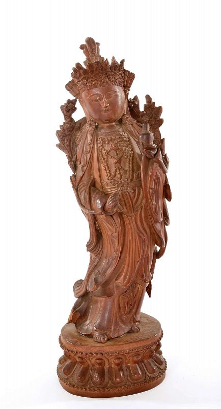 19C Chinese Sandalwood Wood Carved Guan Kwan Yin Buddha