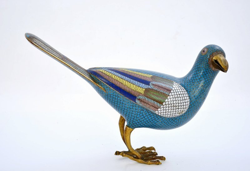 18C/19C Chinese Gilt Cloisonne Throstle Bird