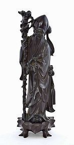Chinese Dark Cherry Amber Carved Shoulo Figurine Figure 751G
