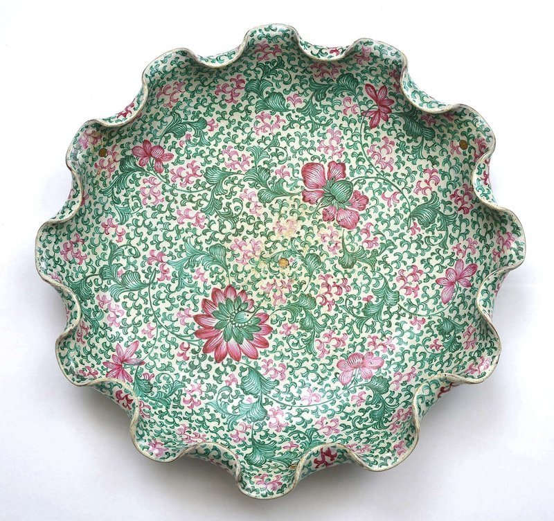 19th Century Chinese Enamel Yixing Scalloped Lotus Plate