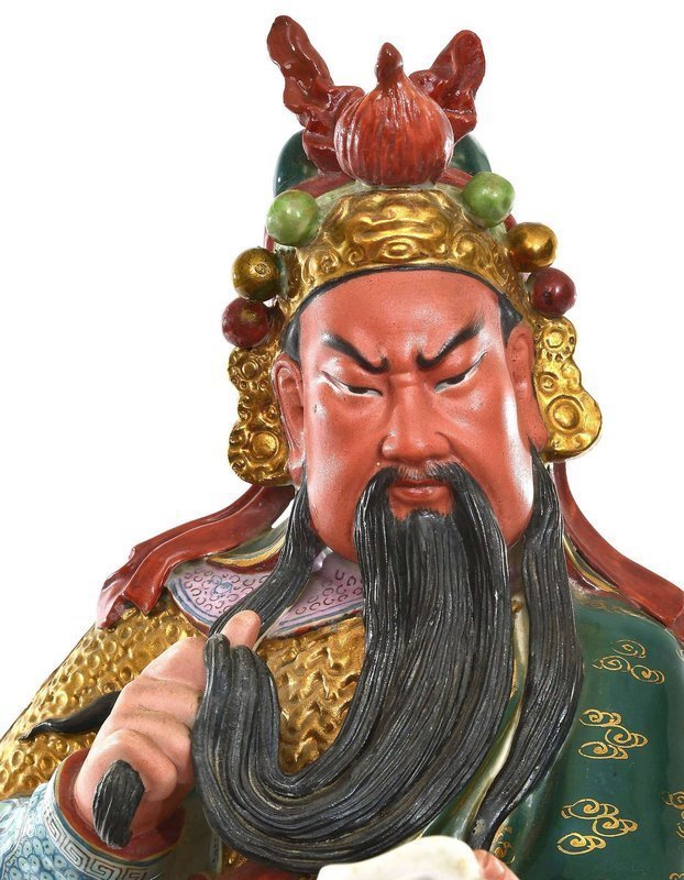 Chinese Famille Rose Guan Yu Warrior Figurine Figure
