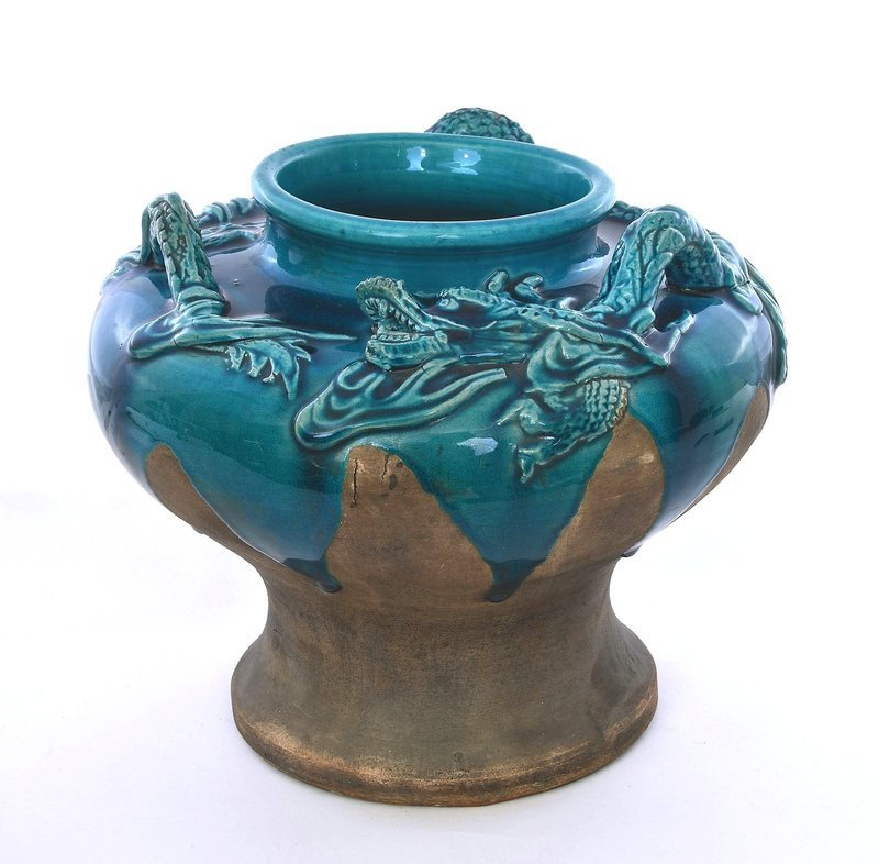 Old Japanese Awaji Dragon Pottery Ceramic Studio Dragon Vase Mk