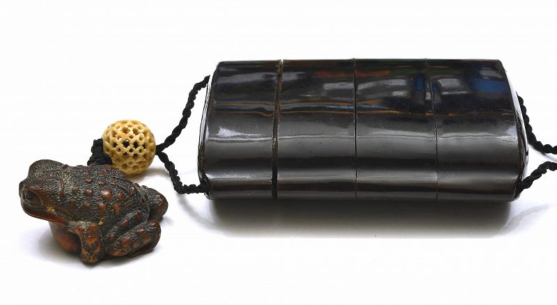 Old Japanese Lacquer Inro Boxwood Toad Masanao III Miyake Kisaburo