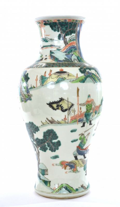 Chinese Famille Rose Verte Porcelain Vase Warrior Figurine Figure