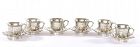 6 Chinese Sterling Silver Tea Cup & Saucer Set Melon & Butterfly Mk