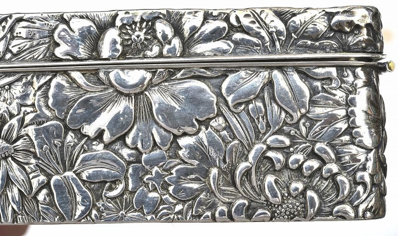 Old Japanese Sterling Silver Repousse Flower Box Signed