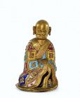 19C Chinese Gilt Enamel Champleve Cloisonne Copper Buddha Louhan