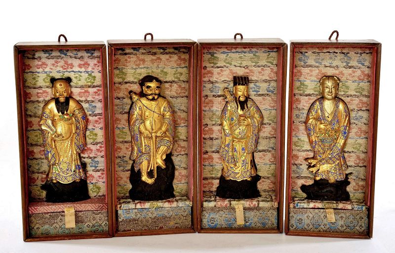 4 Old Chinese Scholar Ink Cake 8 Immortal God Figurine Box Signed