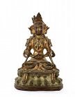 17C Chinese Gilt Lacquer Bronze Seated Buddha