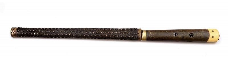 19C Chinese Gilt Bronze Filigree Hunting Knife Horn Handle Gemstone